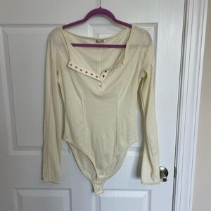 Free People Cream Long Sleeve Bodysuit